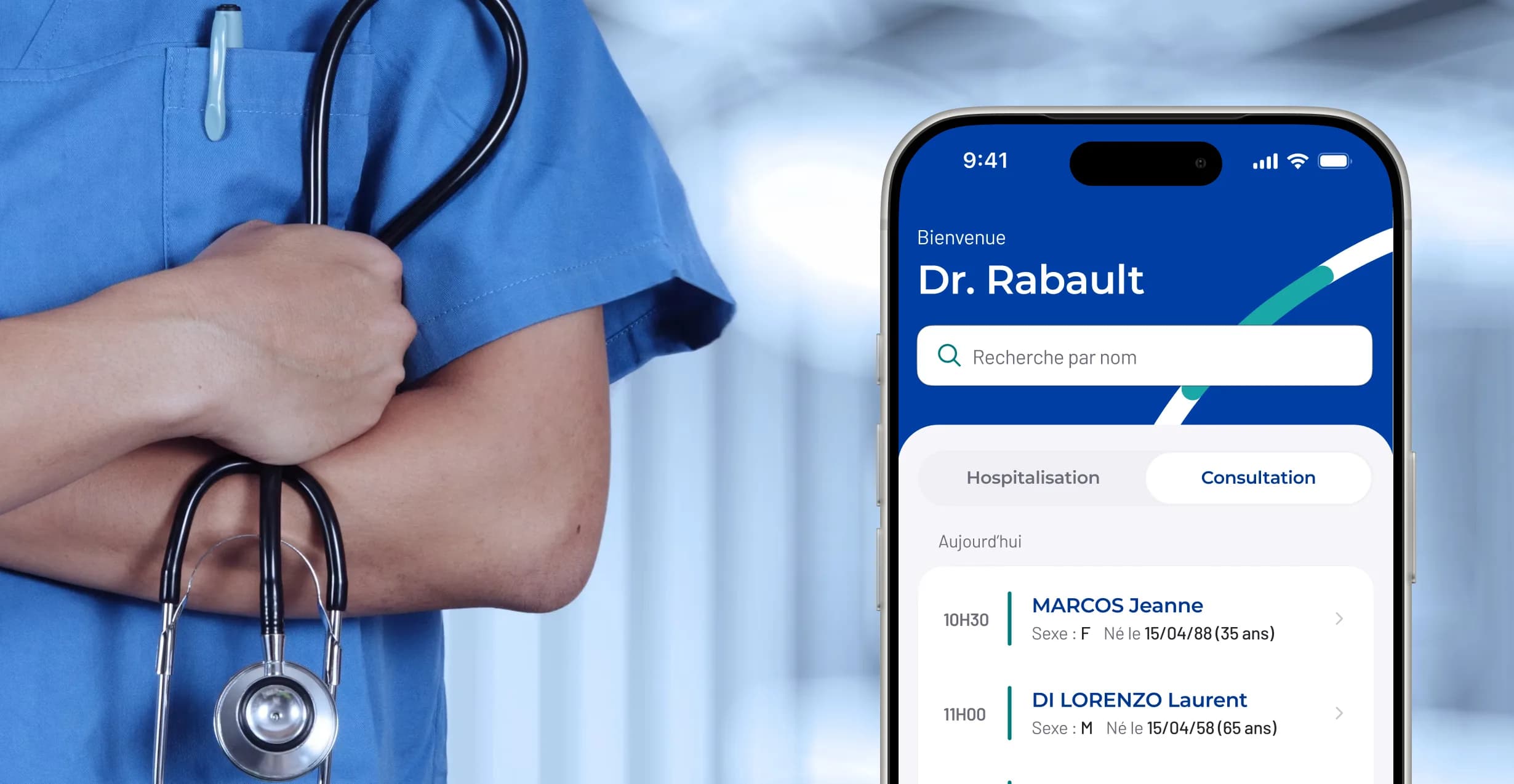 Dalvia mobile application shown beside two healthcare professionals